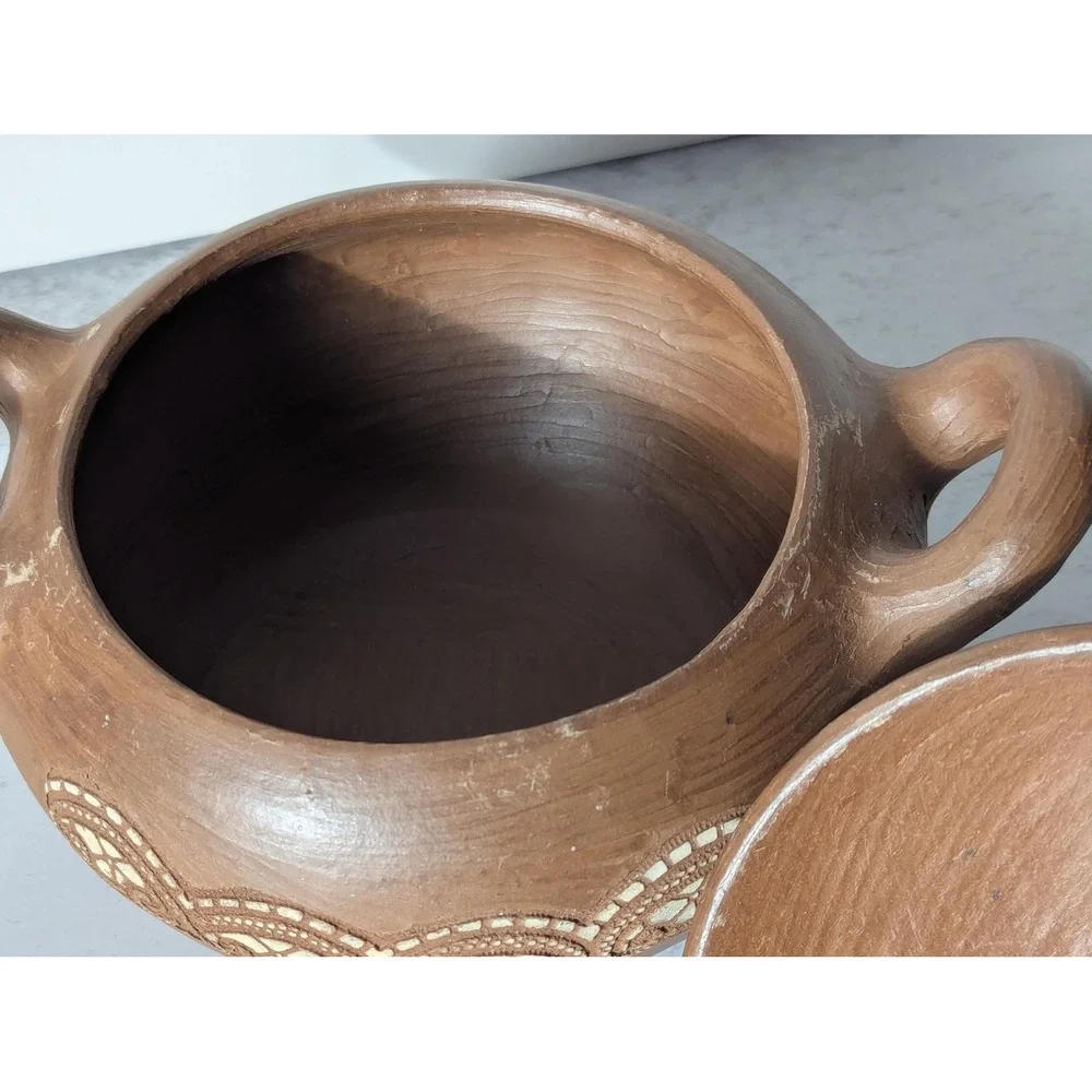 Vintage Raimundinha Brazilian Folk Pottery Lidded Clay Bean Pot